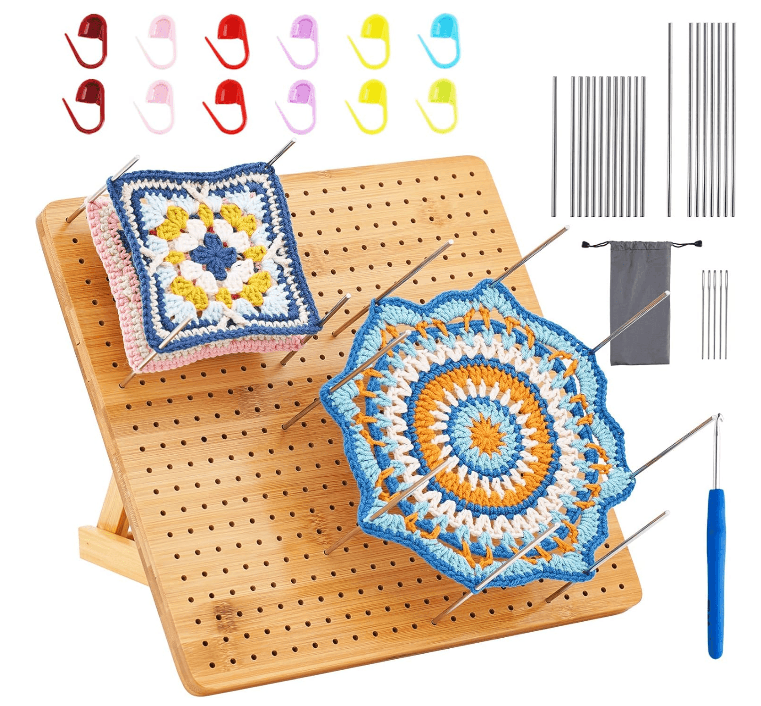 Crochet Blocking Board, 11.6 Inches Bamboo Blocking Board for Knitting Crochet and Granny Squares