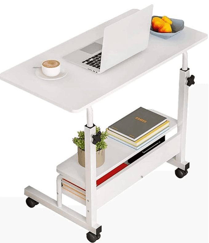 Adjustable Height Mobile Computer Desk for Small Space Rolling Writing with Wheels Corner Home Office Study Portable Bedrooms Work Size 31.5 Inch Storage Gaming Table